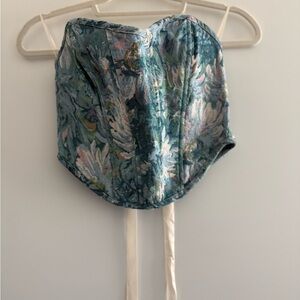 Buckle Floral Corset Top - Blue and Green